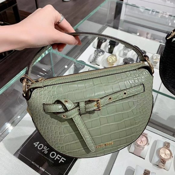 Emilia Half Moon crossbody Bag Leather Army Green - Picture 1 of 7